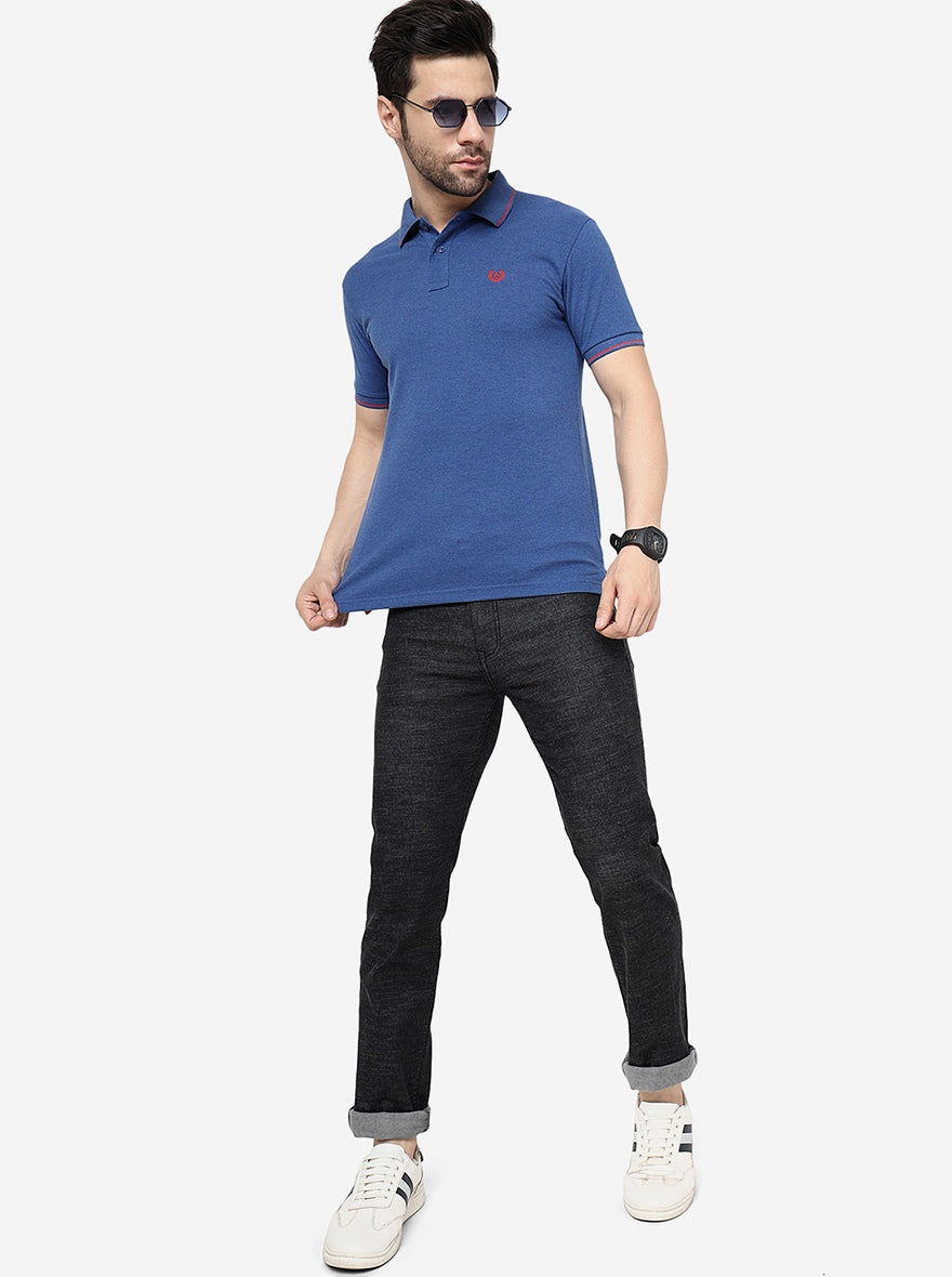 Indigo Blue Solid Slim Fit Polo T- Shirt | Greenfibre