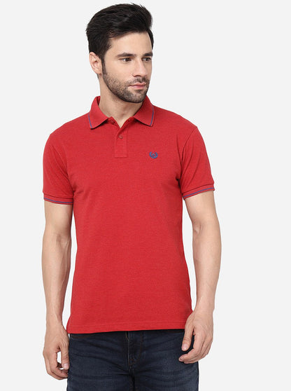 Red Solid Slim Fit Polo T- Shirt | Greenfibre