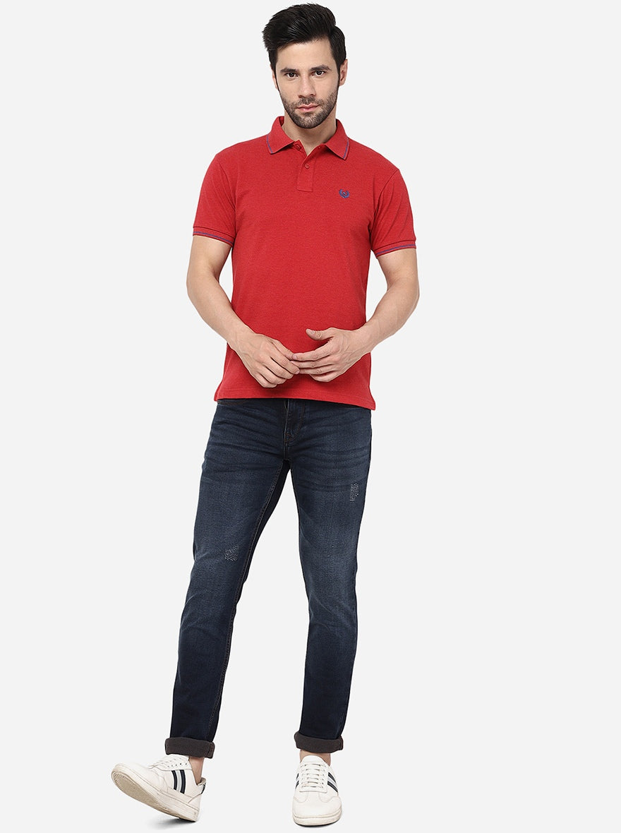 Red Solid Slim Fit Polo T- Shirt | Greenfibre