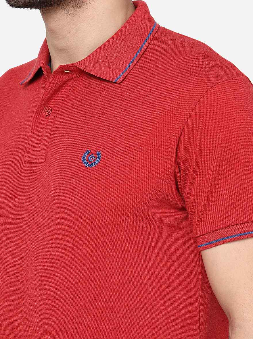 Red Solid Slim Fit Polo T- Shirt | Greenfibre