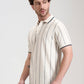 Off White Striped Slim Fit Polo T-Shirt | Greenfibre