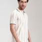 Off White Striped Slim Fit Polo T-Shirt | Greenfibre