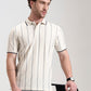 Off White Striped Slim Fit Polo T-Shirt | Greenfibre