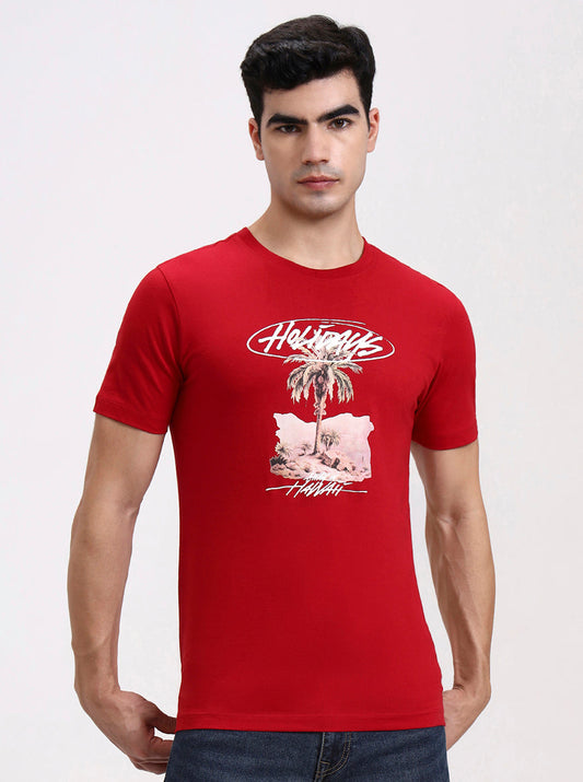 Red Solid Slim Fit T-Shirt | Greenfibre