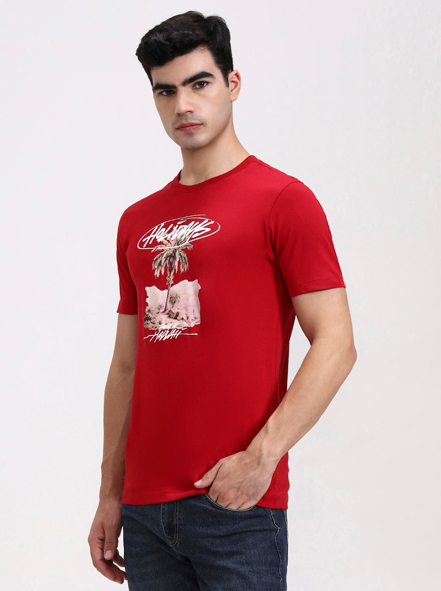 Red Solid Slim Fit T-Shirt | Greenfibre