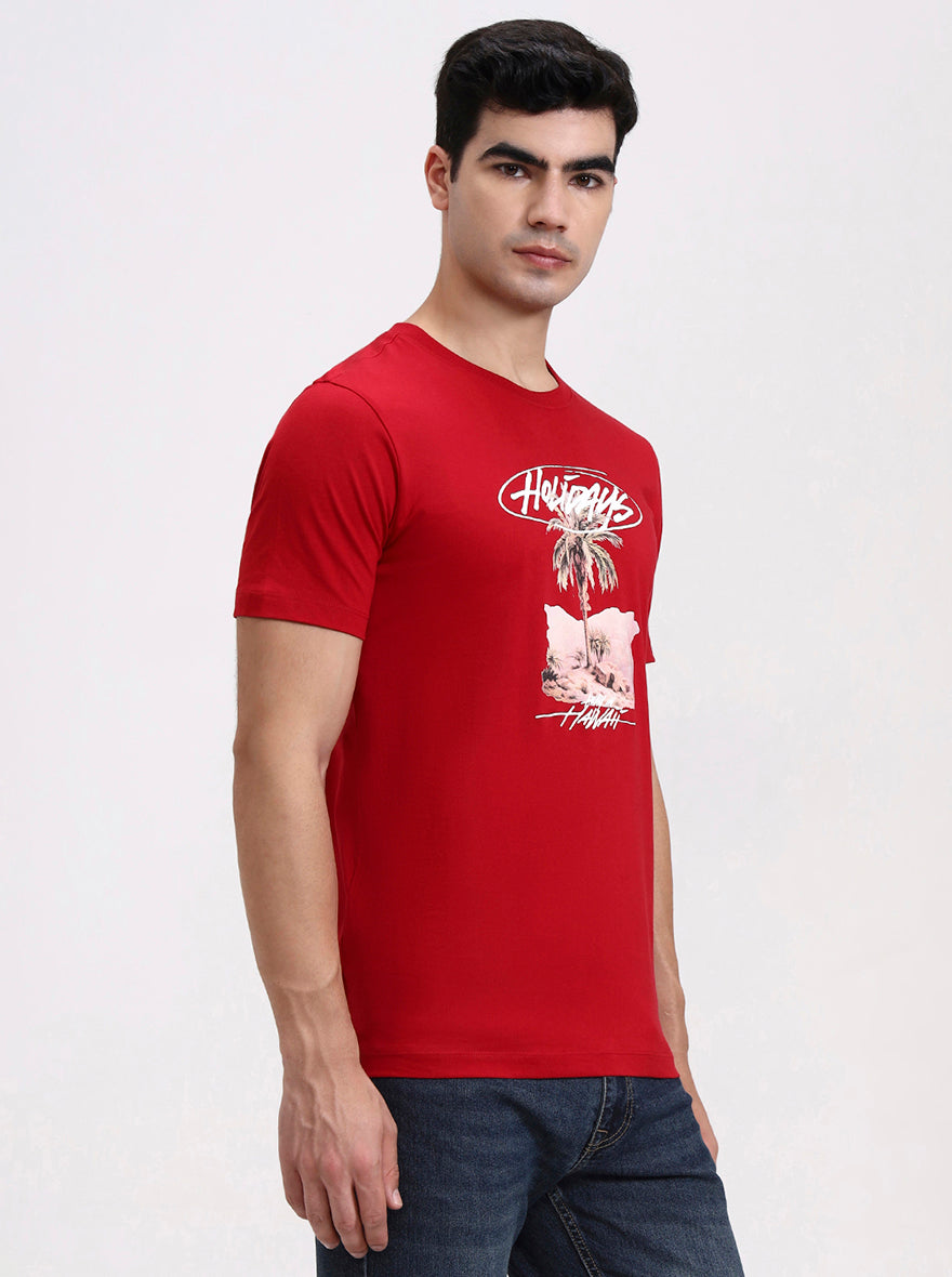 Red Solid Slim Fit T-Shirt | Greenfibre