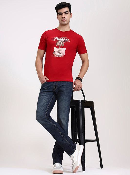 Red Solid Slim Fit T-Shirt | Greenfibre