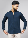Navy Blue Solid Slim Fit Party Wear Shirt | Wyre