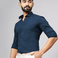 Navy Blue Solid Slim Fit Party Wear Shirt | Wyre