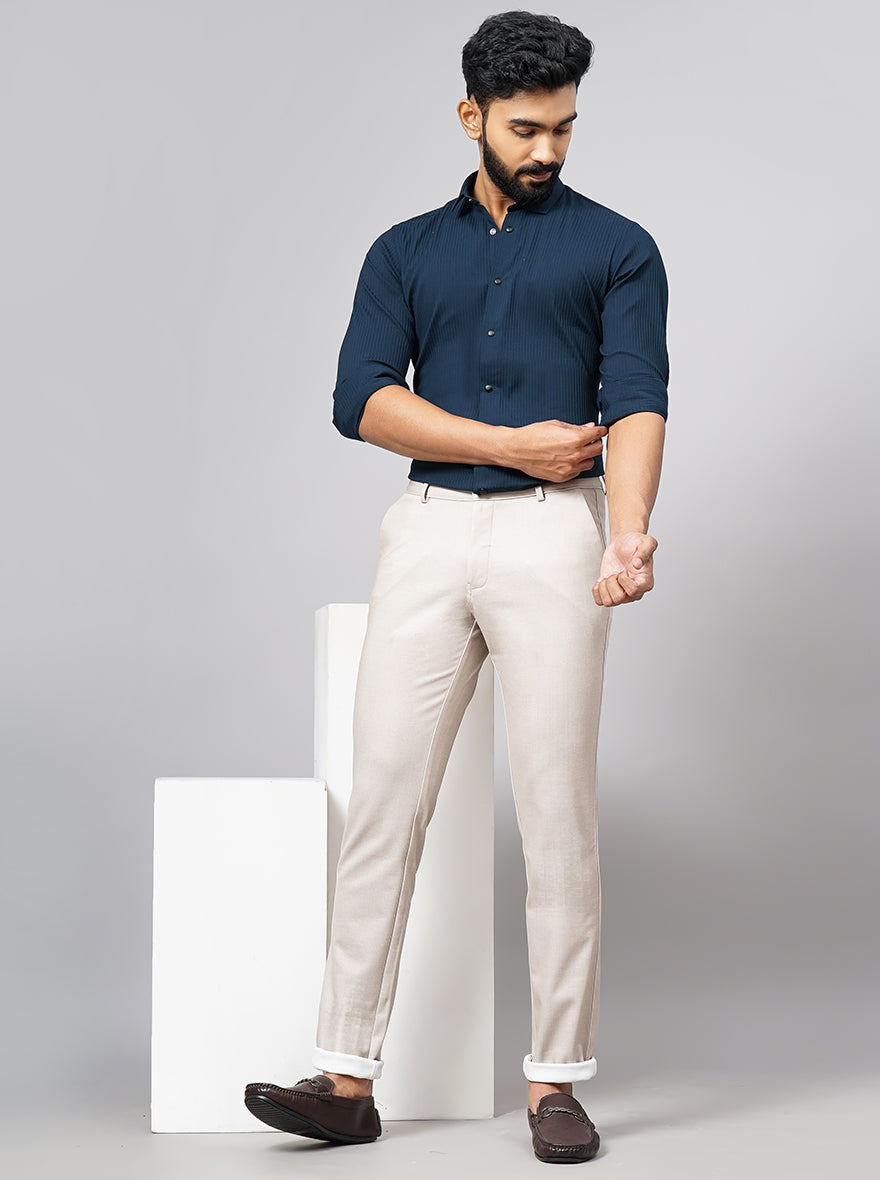 Navy Blue Solid Slim Fit Party Wear Shirt | Wyre