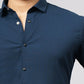 Navy Blue Solid Slim Fit Party Wear Shirt | Wyre