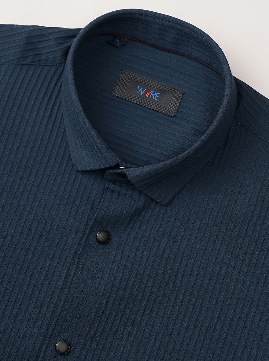 Navy Blue Solid Slim Fit Party Wear Shirt | Wyre