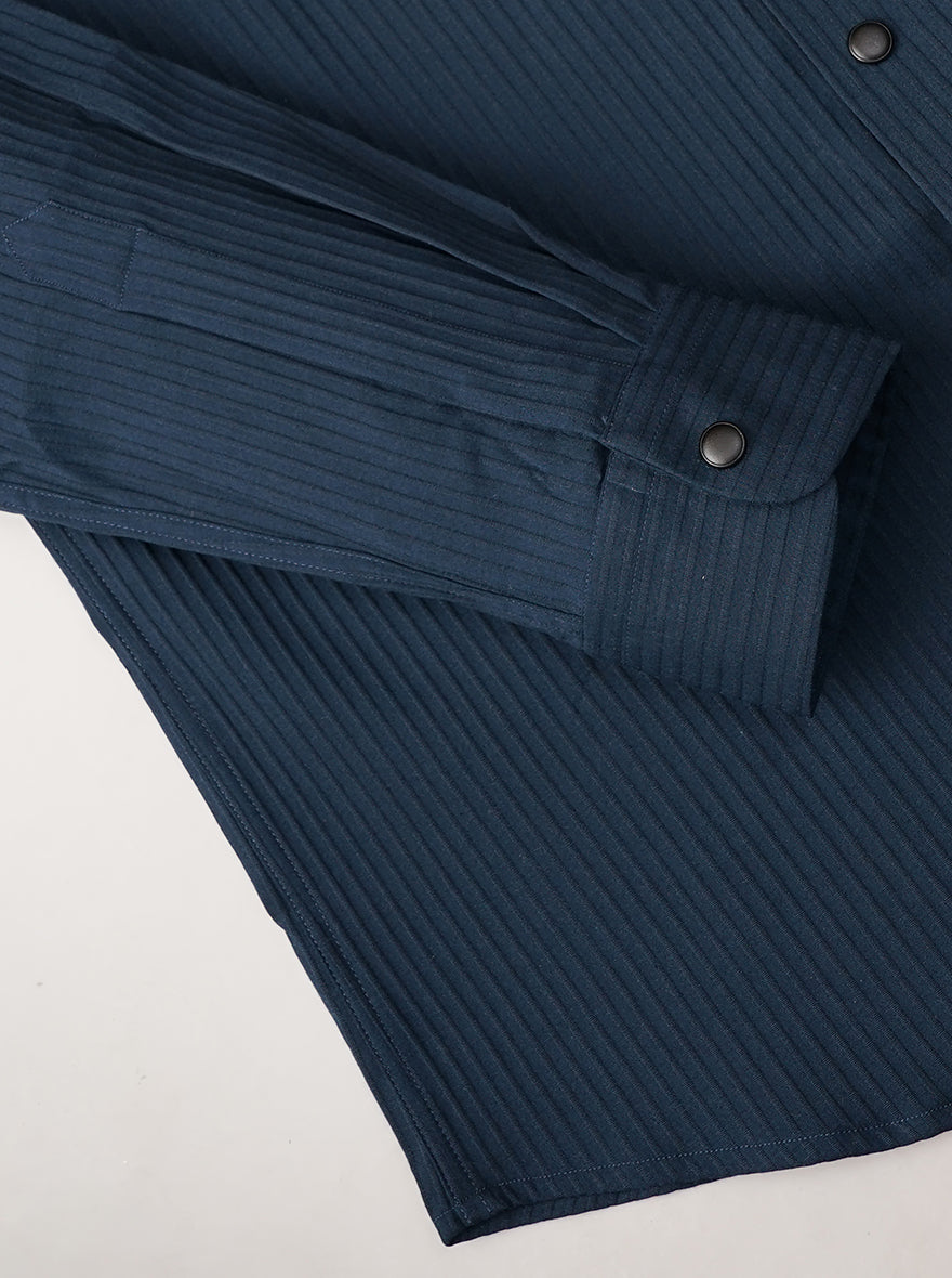 Navy Blue Solid Slim Fit Party Wear Shirt | Wyre