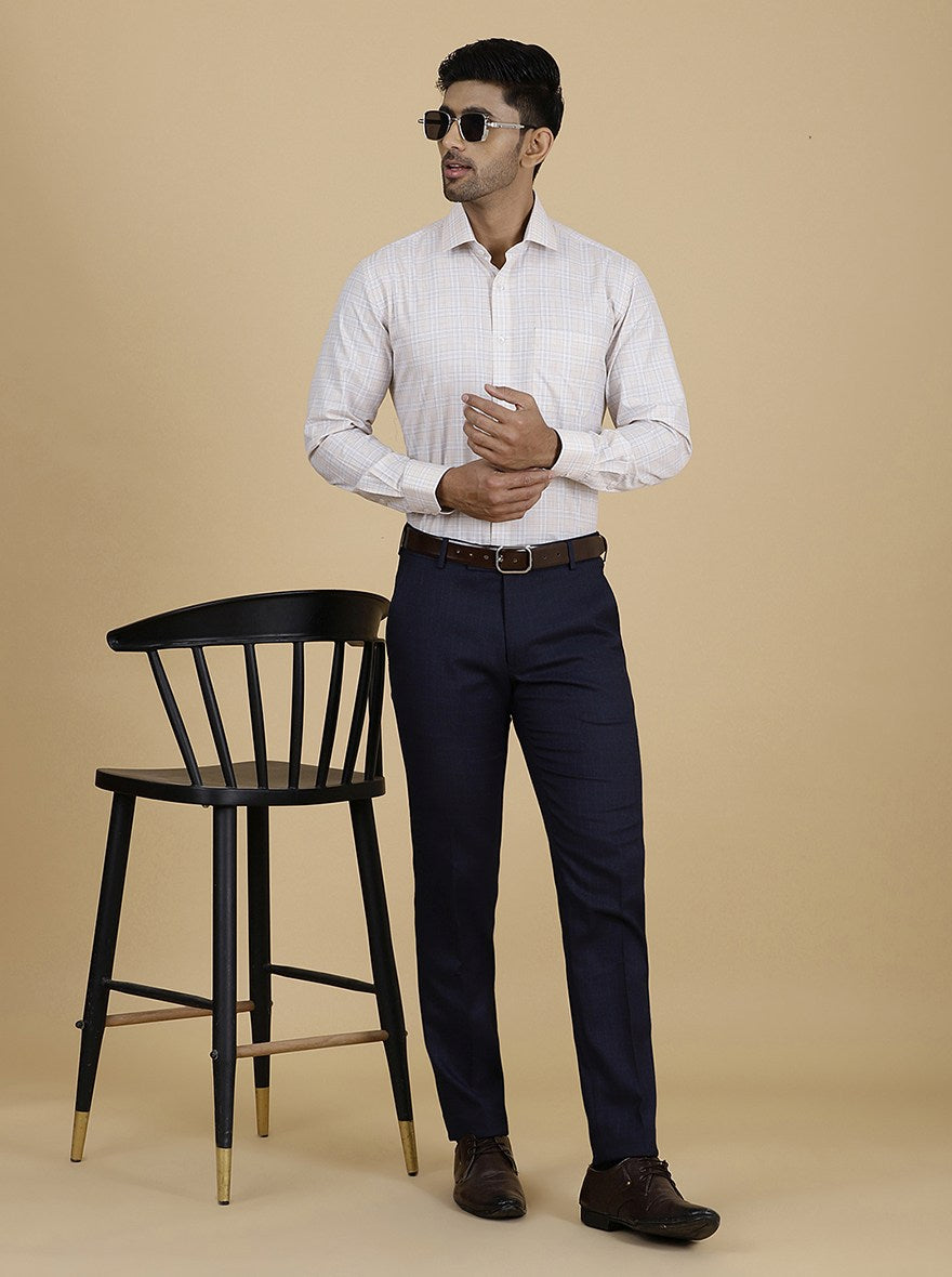 Navy Blue Checked Super Slim Fit Formal Trouser | Greenfibre