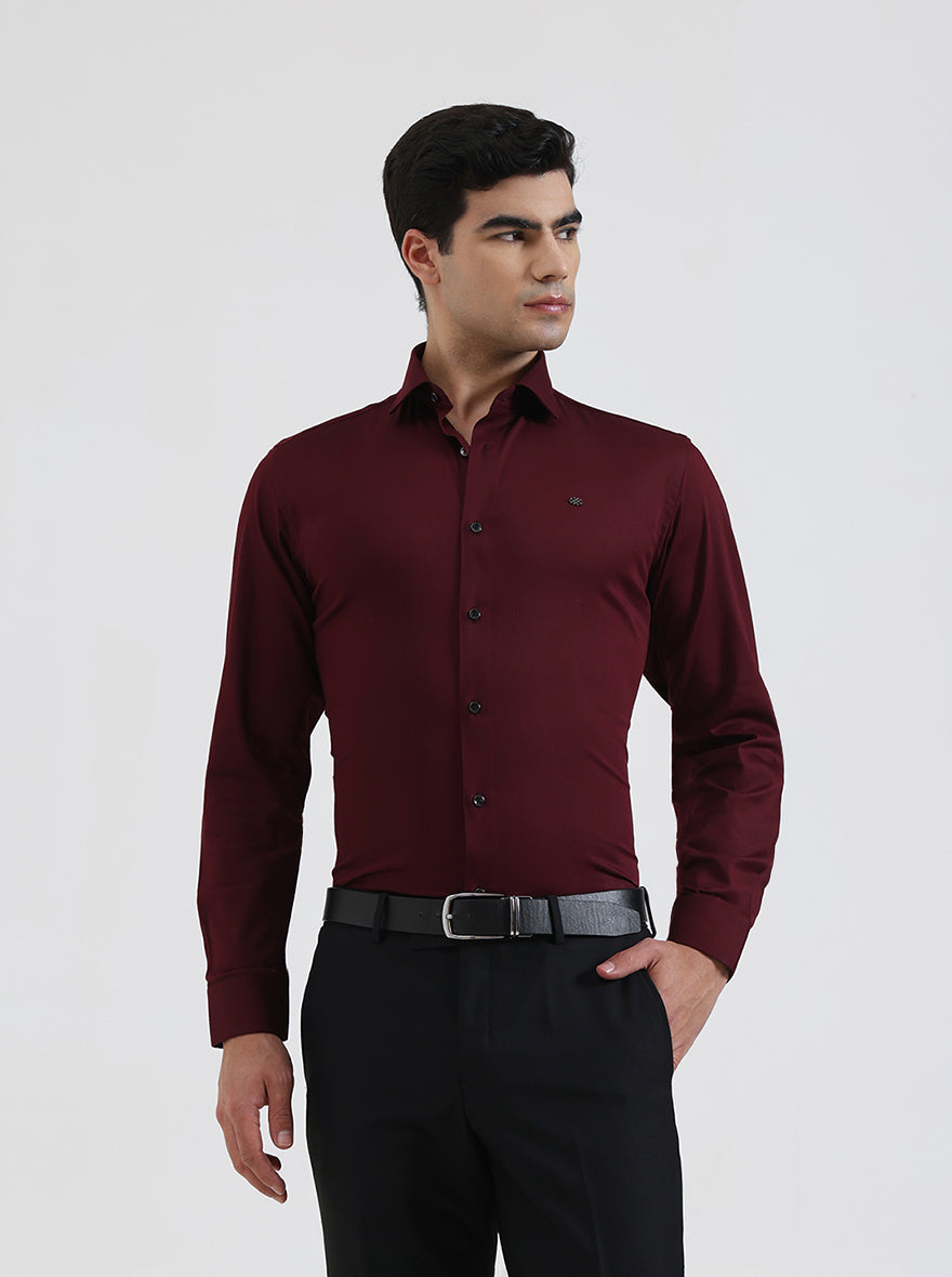 Maroon Solid Slim Fit Party Wear Shirt | Greenfibre
