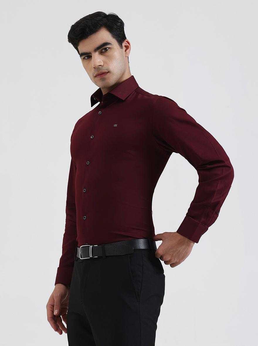 Maroon Solid Slim Fit Party Wear Shirt | Greenfibre
