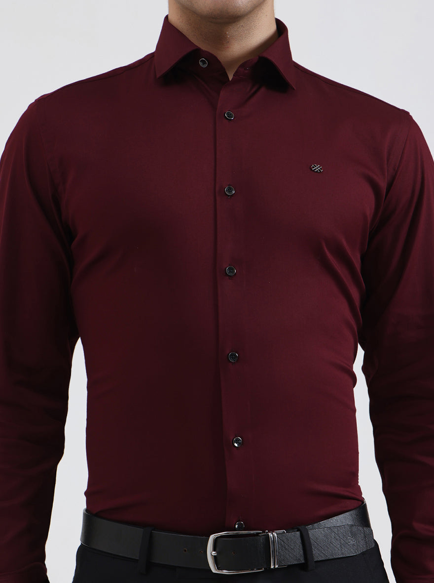 Maroon Solid Slim Fit Party Wear Shirt | Greenfibre