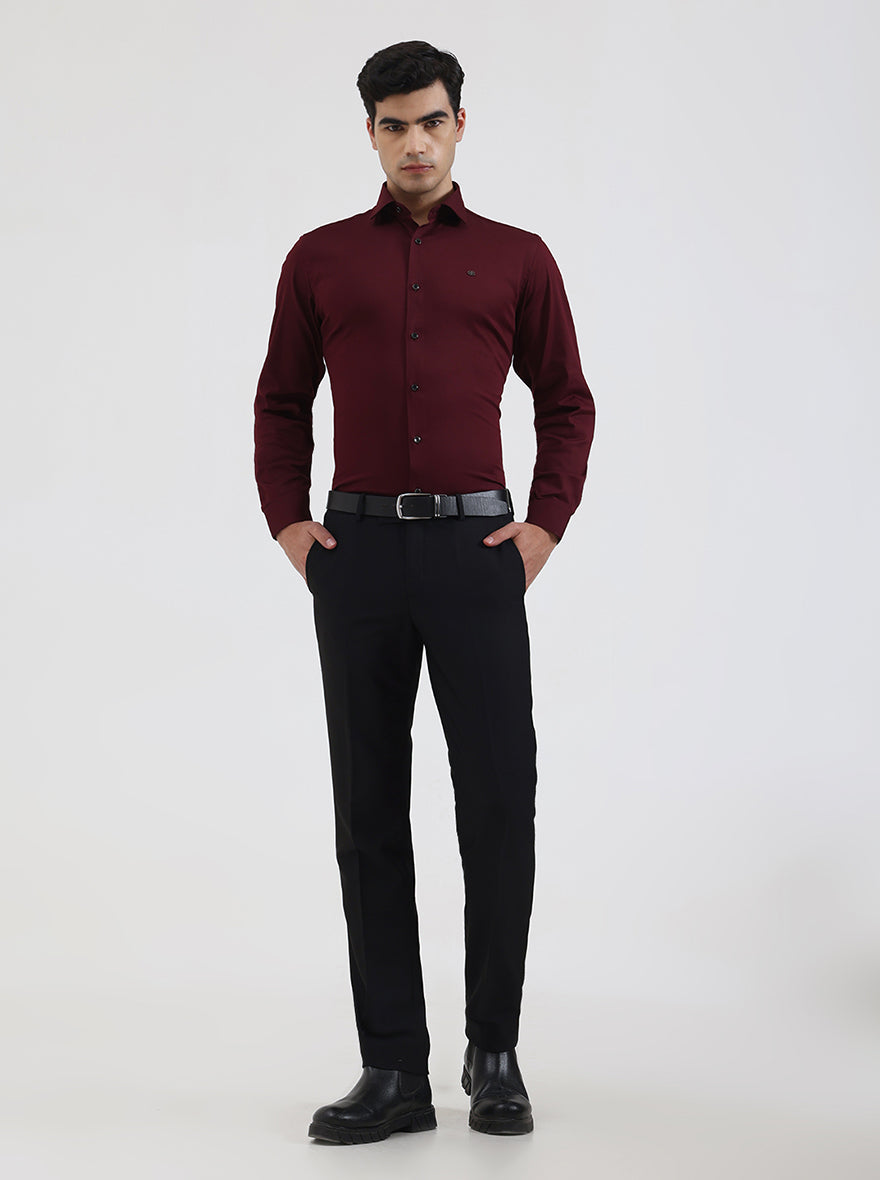 Maroon Solid Slim Fit Party Wear Shirt | Greenfibre