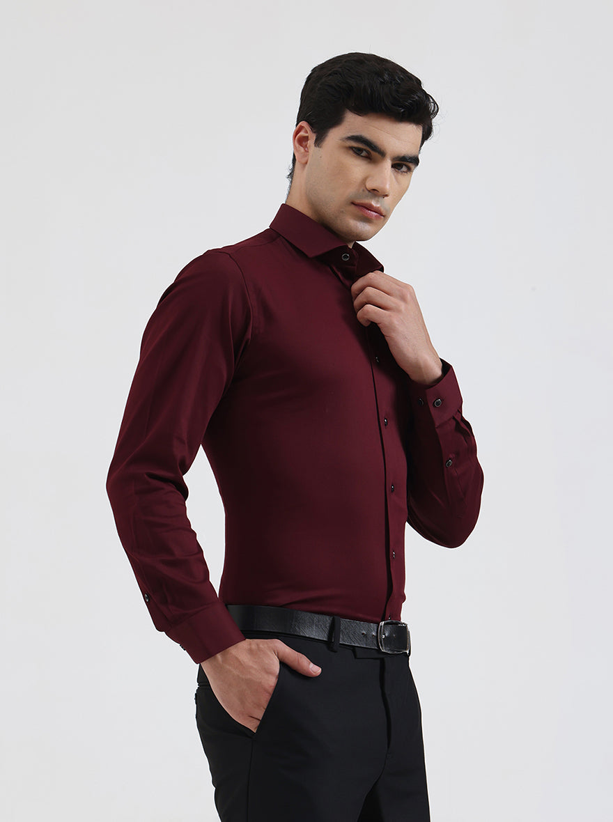 Maroon Solid Slim Fit Party Wear Shirt | Greenfibre