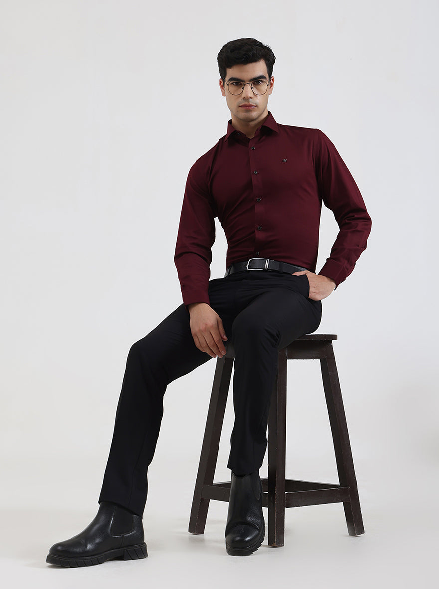 Maroon Solid Slim Fit Party Wear Shirt | Greenfibre