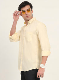Yellow Solid Slim Fit Semi Casual Shirt | Greenfibre
