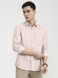 Peach Striped Slim Fit Casual Shirt | Greenfibre