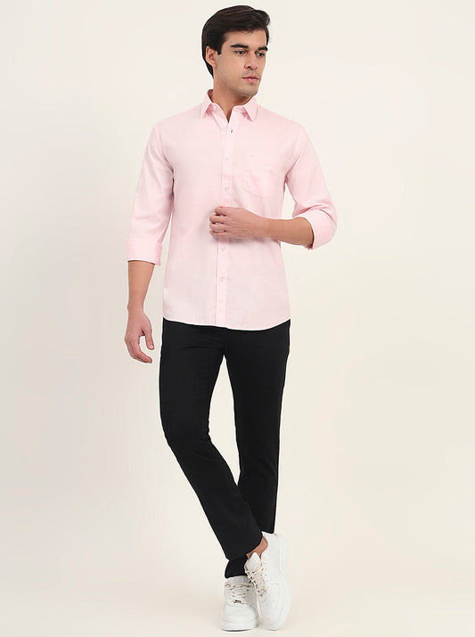 Light Pink Solid Slim Fit Semi Casual Shirt | Greenfibre