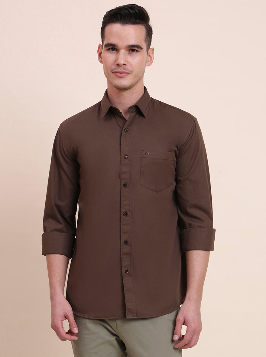 Brown Solid Smart Fit Semi Casual Shirt | Greenfibre