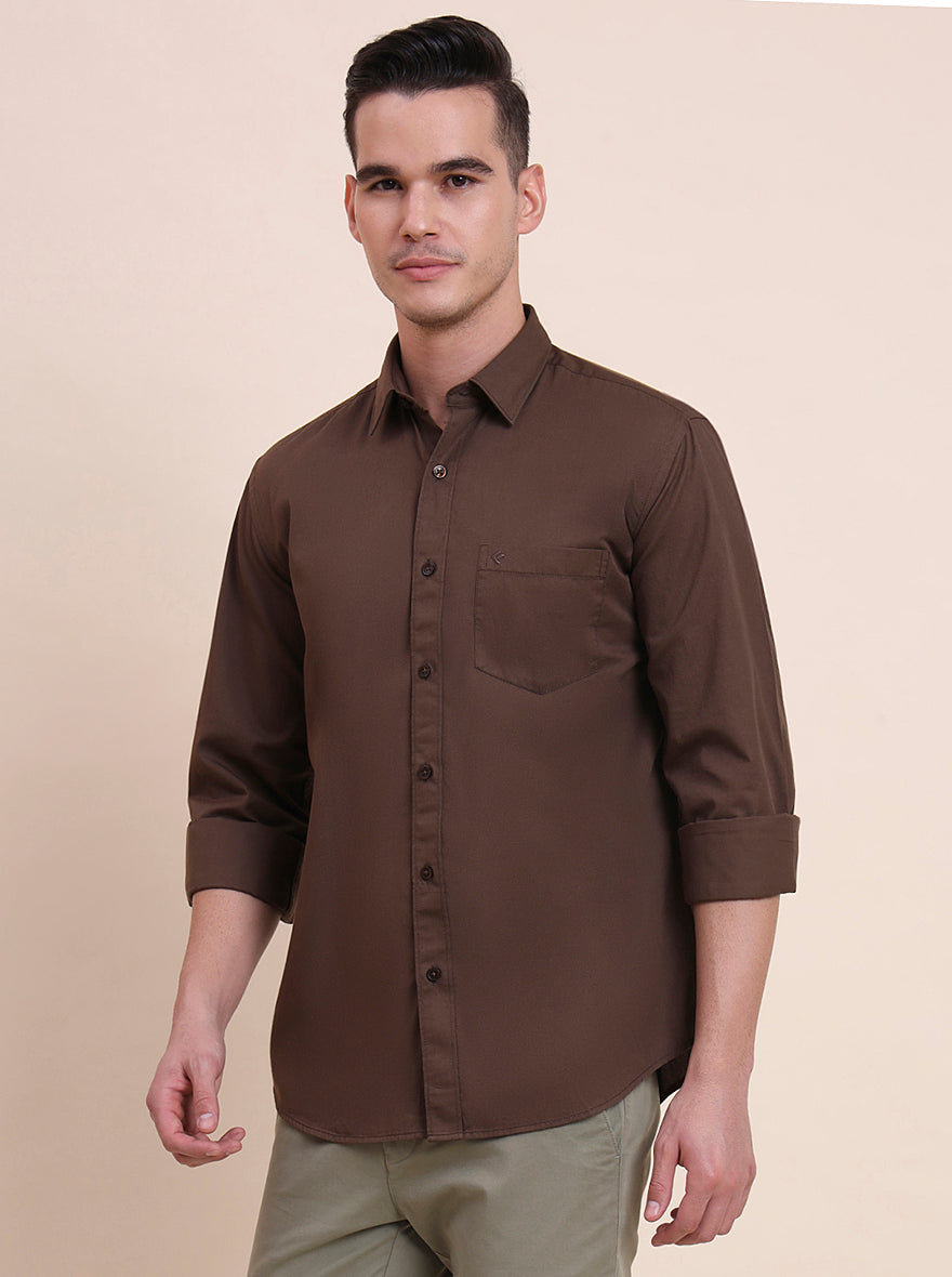 Brown Solid Smart Fit Semi Casual Shirt | Greenfibre