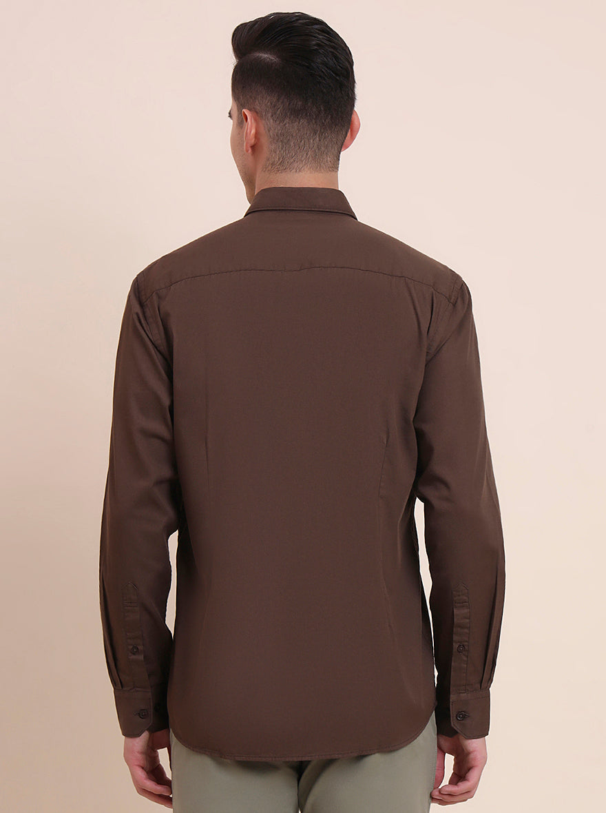 Brown Solid Smart Fit Semi Casual Shirt | Greenfibre
