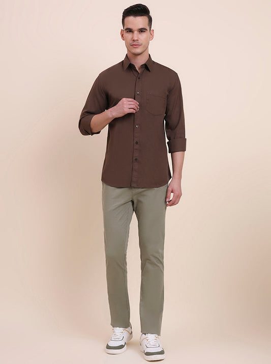 Brown Solid Smart Fit Semi Casual Shirt | Greenfibre