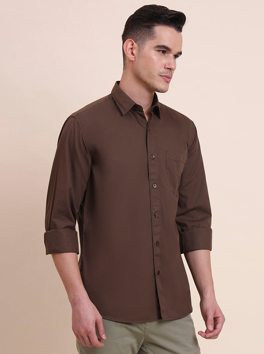 Brown Solid Smart Fit Semi Casual Shirt | Greenfibre