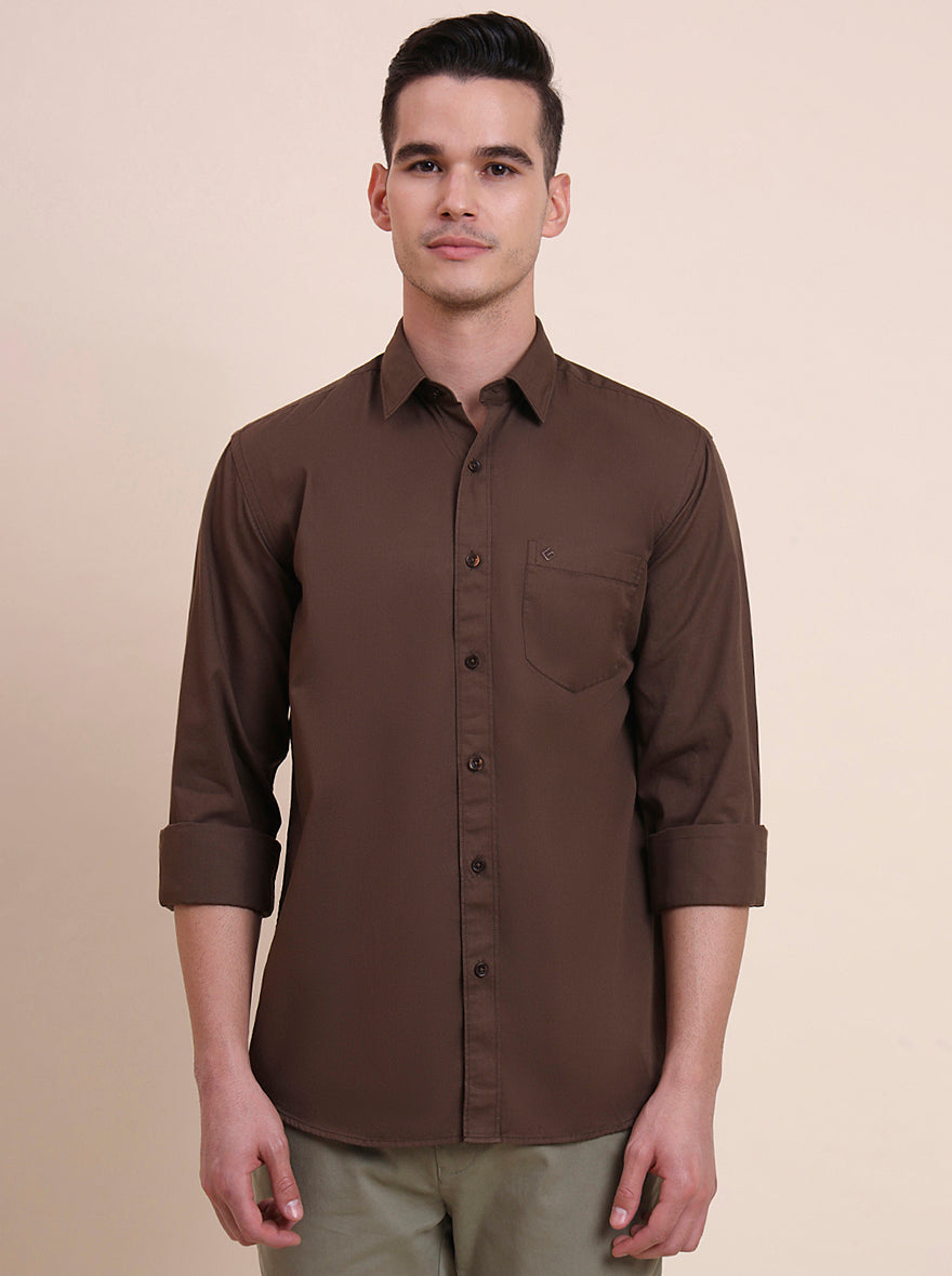 Brown Solid Smart Fit Semi Casual Shirt | Greenfibre