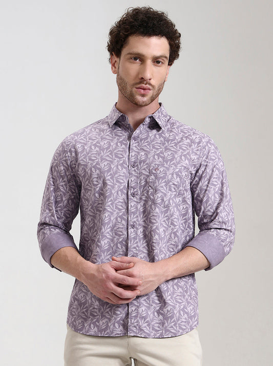 Purple Printed Slim Fit Casual Shirt | Greenfibre
