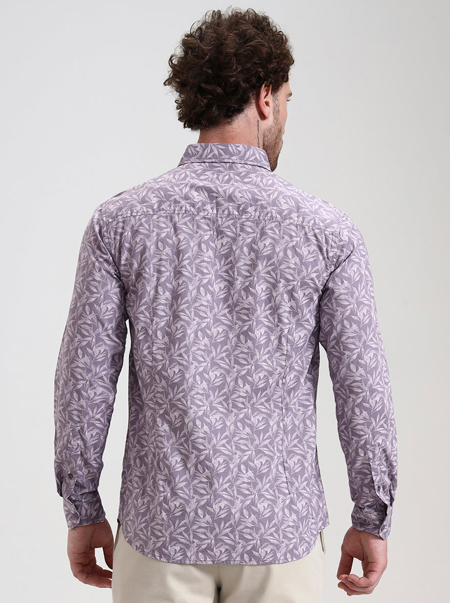 Purple Printed Slim Fit Casual Shirt | Greenfibre