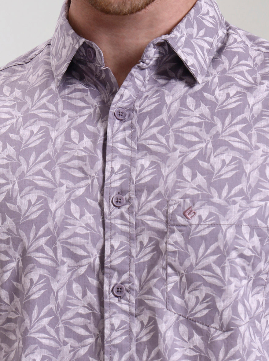 Purple Printed Slim Fit Casual Shirt | Greenfibre