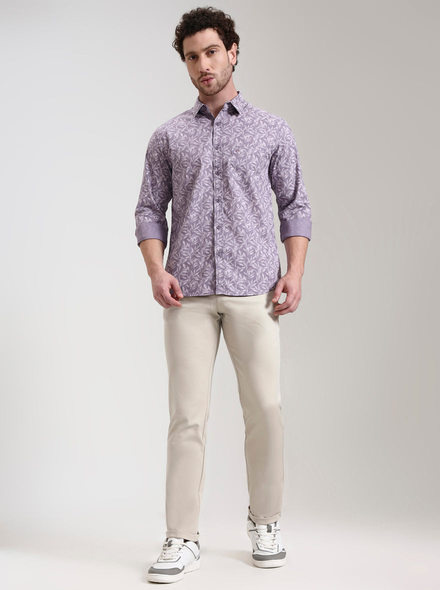 Purple Printed Slim Fit Casual Shirt | Greenfibre