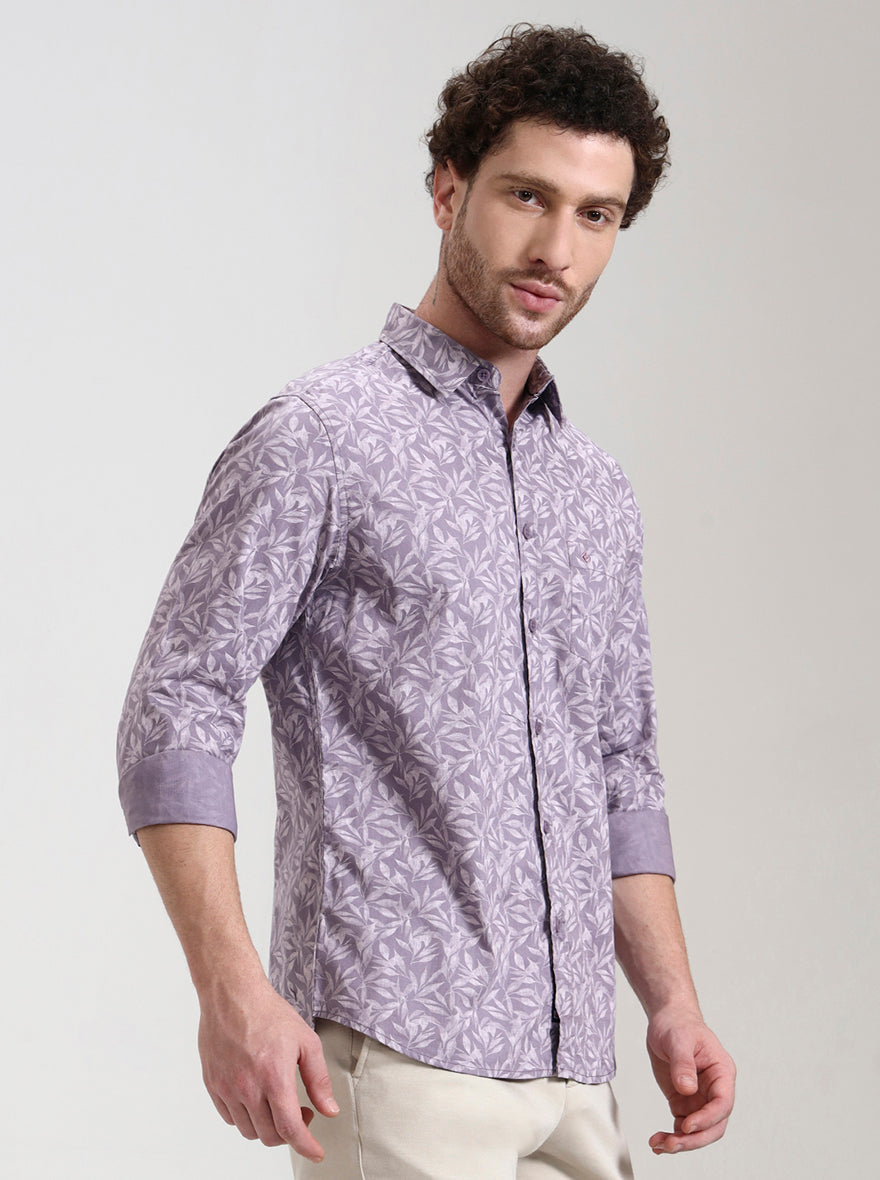 Purple Printed Slim Fit Casual Shirt | Greenfibre
