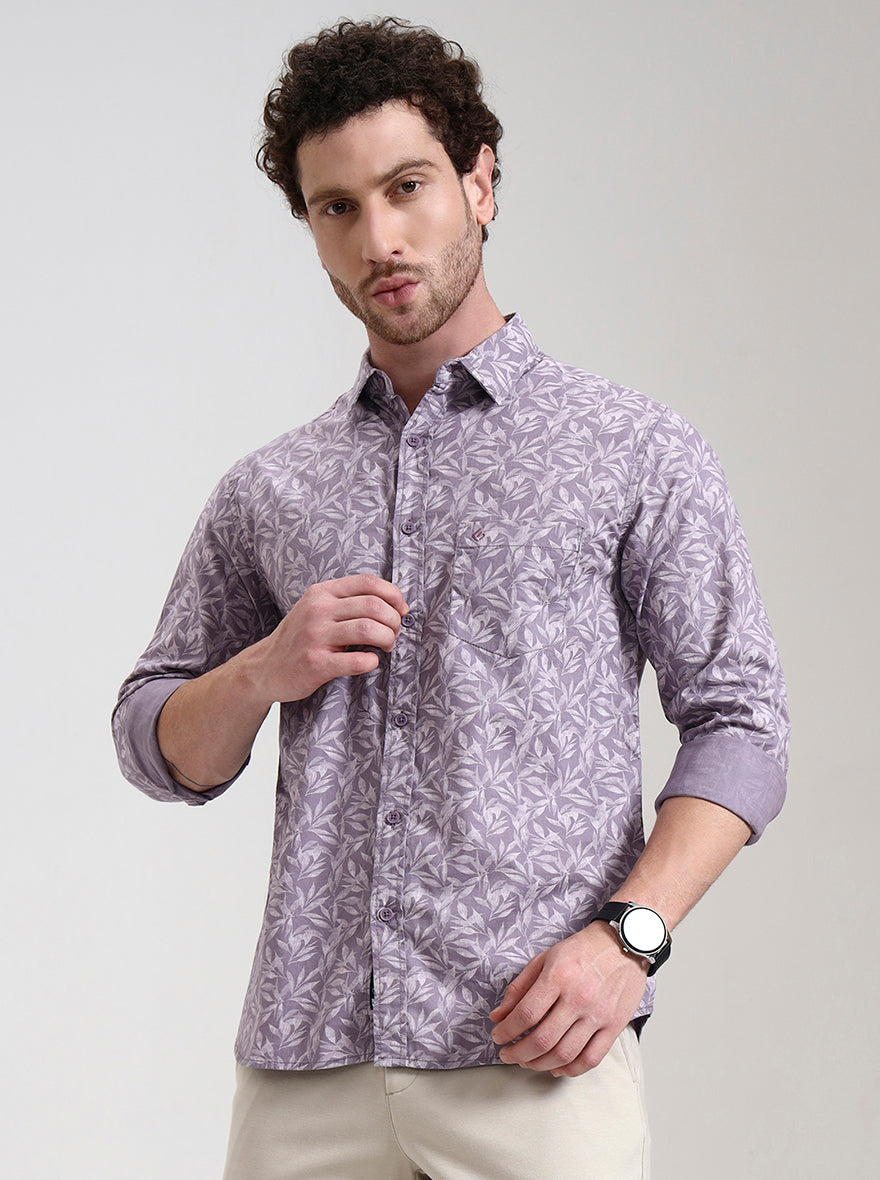 Purple Printed Slim Fit Casual Shirt | Greenfibre
