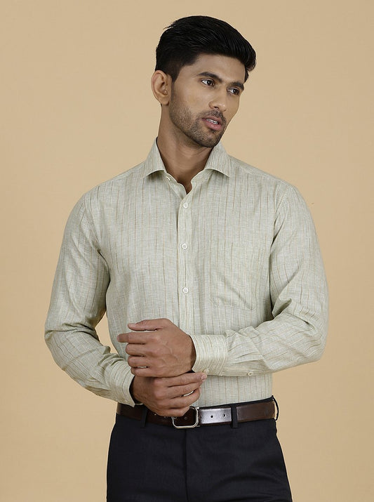Light Green Striped Slim Fit Formal Shirt | Greenfibre