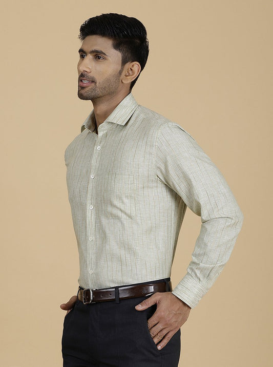 Light Green Striped Slim Fit Formal Shirt | Greenfibre