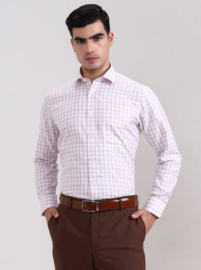 Pink & Grey Checked Slim Fit Formal Shirt | Greenfibre
