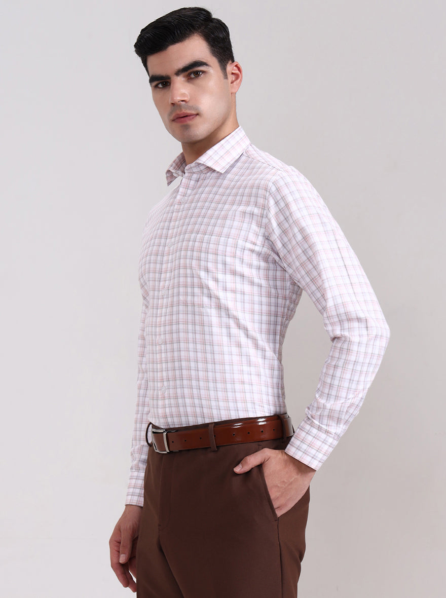 Pink & Grey Checked Slim Fit Formal Shirt | Greenfibre