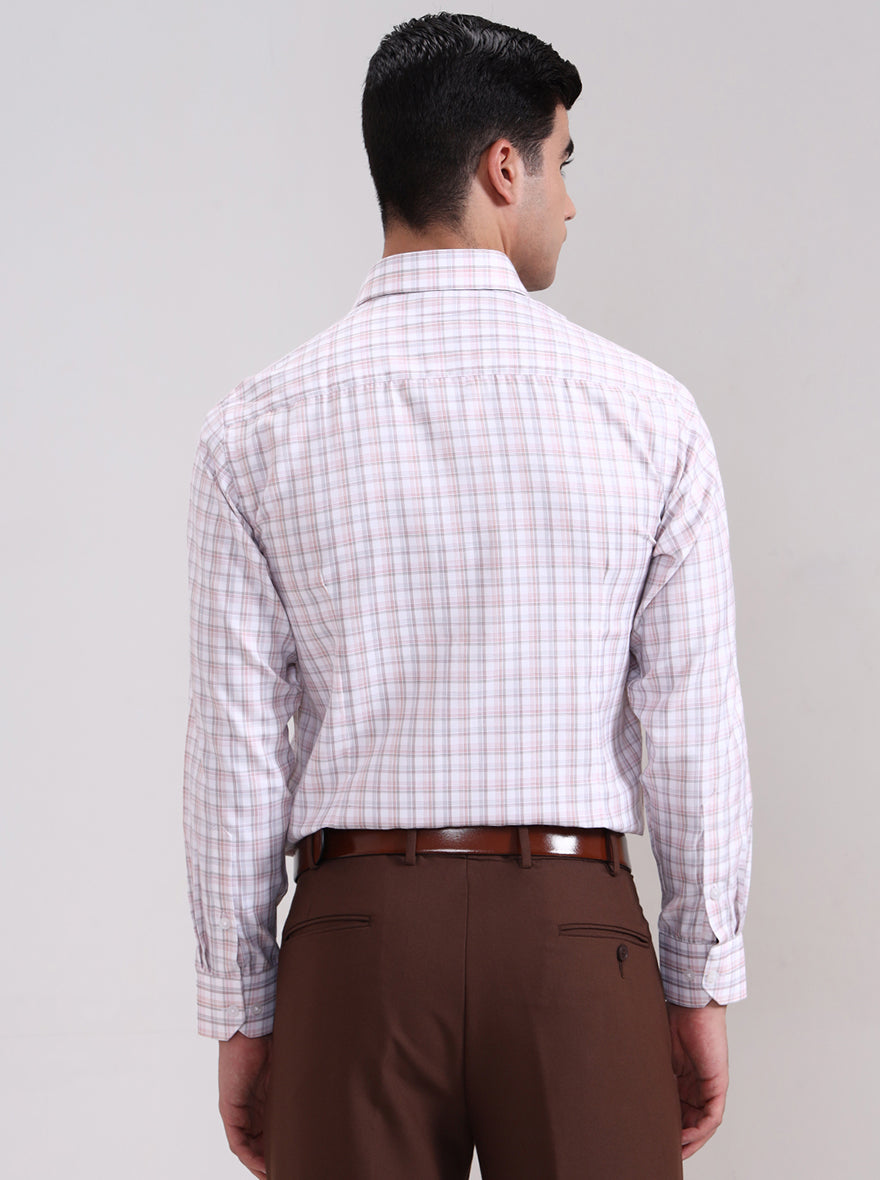 Pink & Grey Checked Slim Fit Formal Shirt | Greenfibre