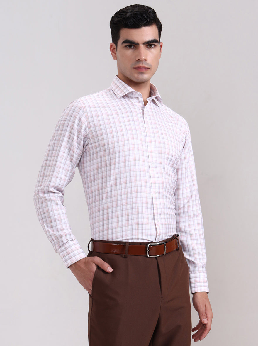 Pink & Grey Checked Slim Fit Formal Shirt | Greenfibre