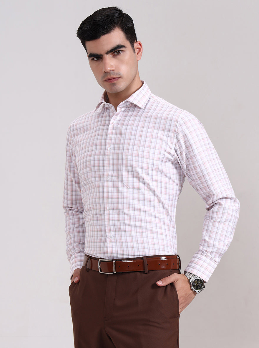 Pink & Grey Checked Slim Fit Formal Shirt | Greenfibre