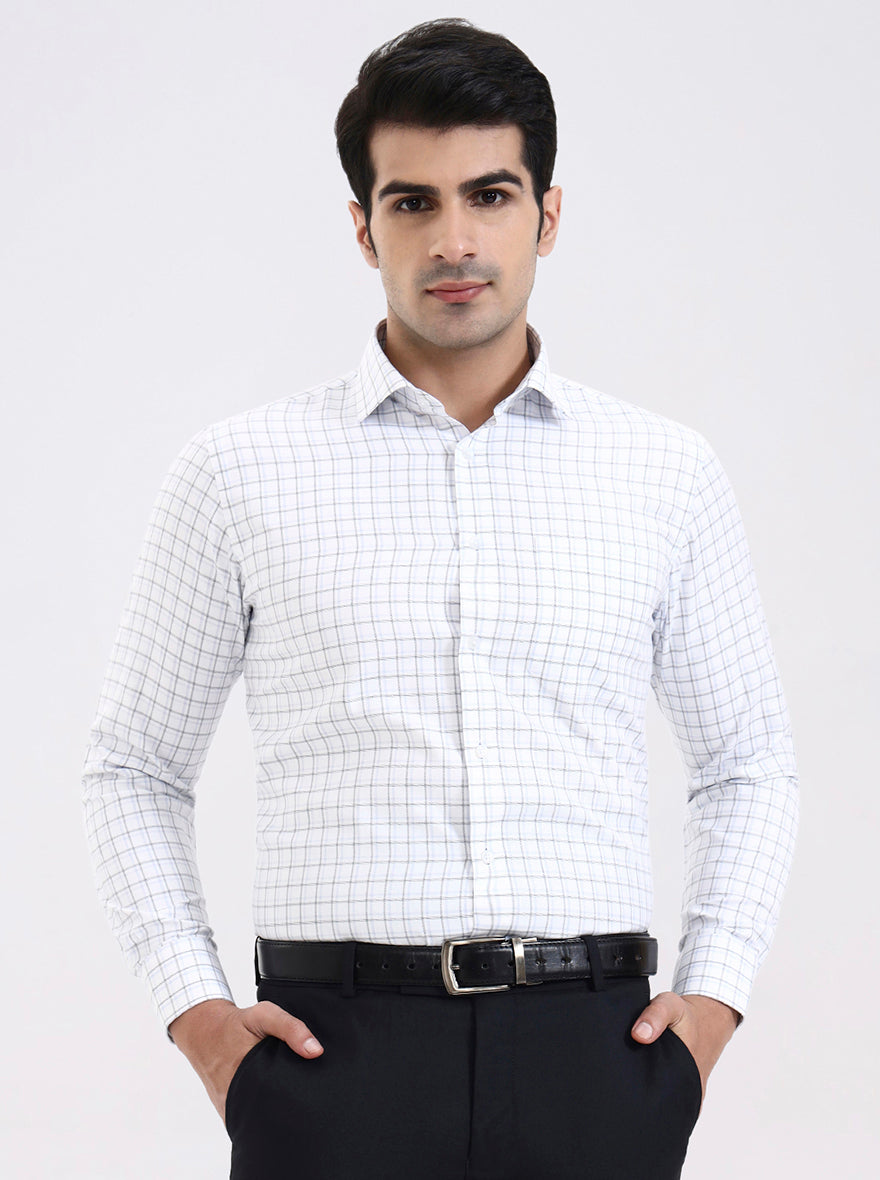 White & Black Checked Slim Fit Formal Shirt | Greenfibre