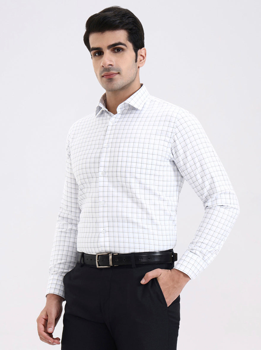White & Black Checked Slim Fit Formal Shirt | Greenfibre