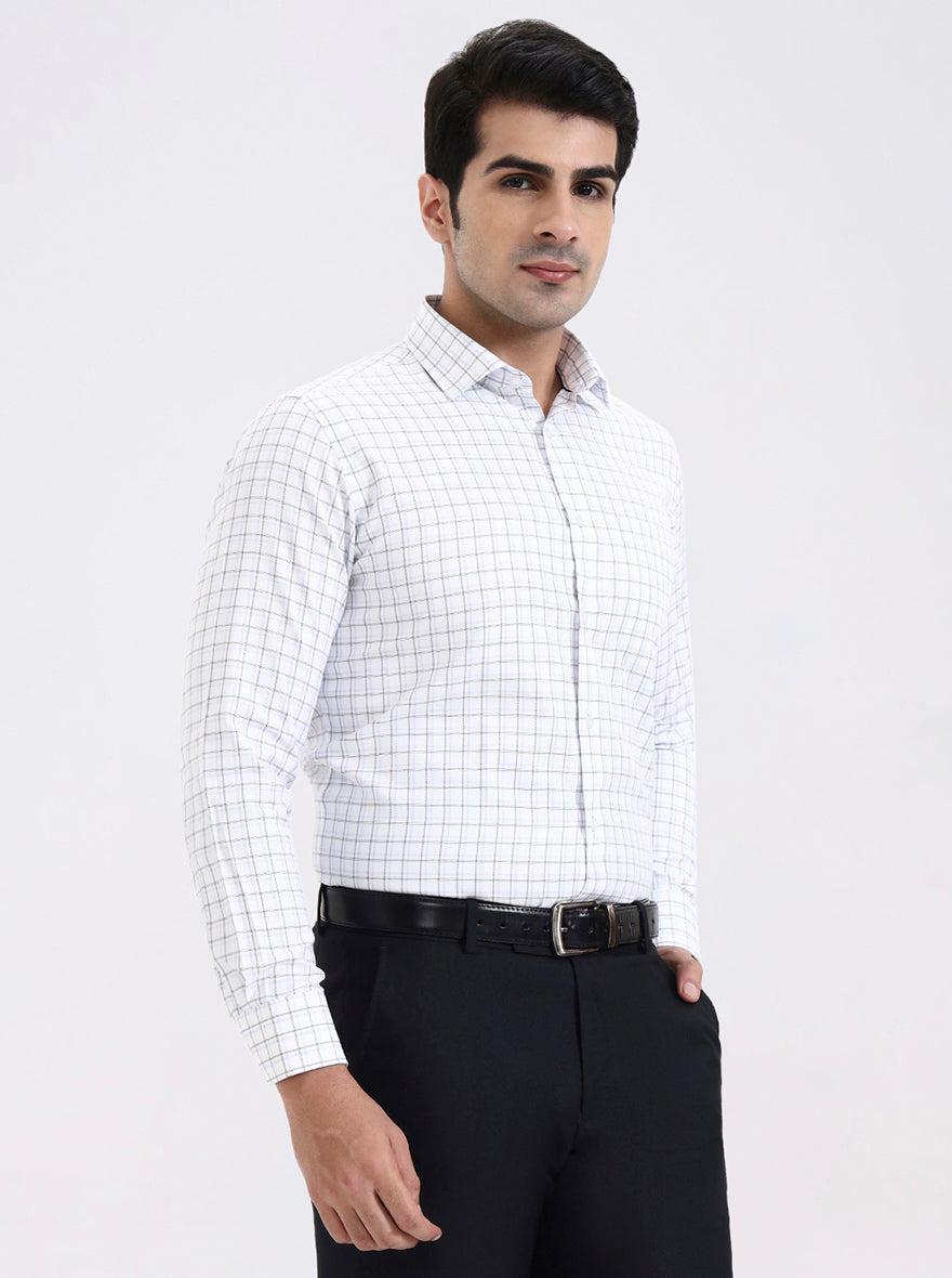 White & Black Checked Slim Fit Formal Shirt | Greenfibre