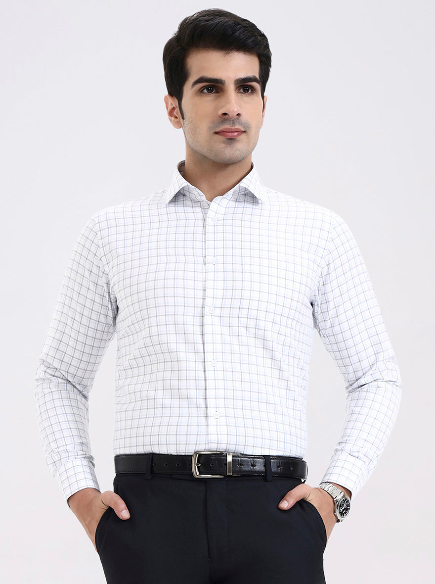 White & Black Solid Slim Fit Formal Shirt | Greenfibre